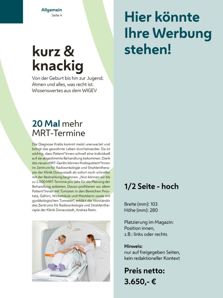 67 Magazin Inserat halbe Seite hoch